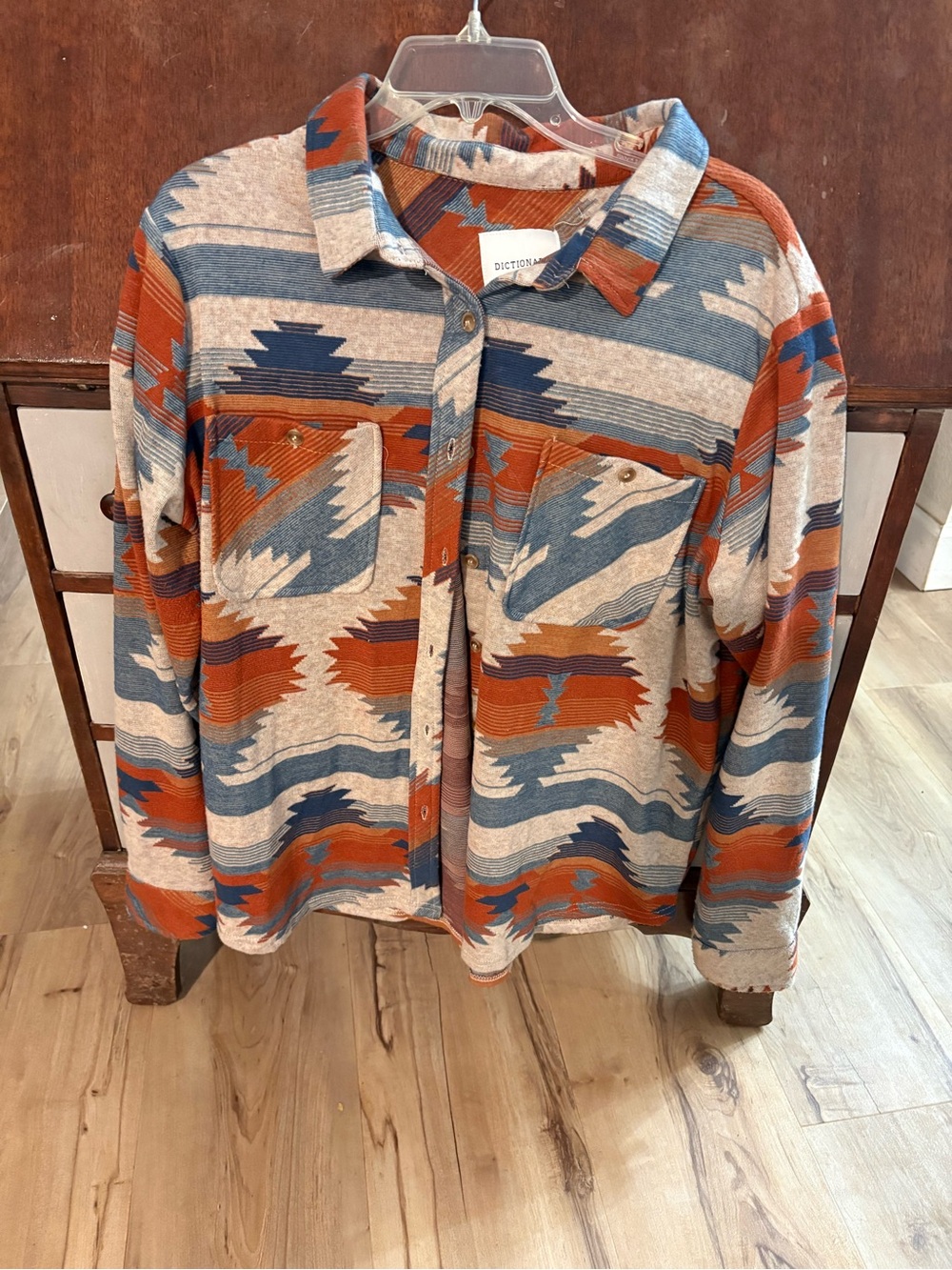 Dictionary Aztec-Print Button-Down Shirt in Rust, Blue and Cream
